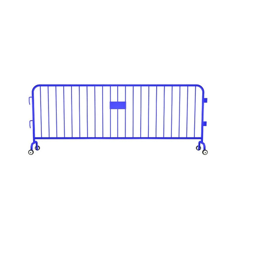 Crowdmaster® Crowd Control Powder Coated Steel Barricade - Roller Feet - 8.5 Ft Long - Blue