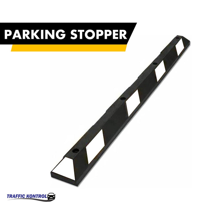 6 Foot Long - Rubber Parking Curb Wheel Stop Block With Spikes - White