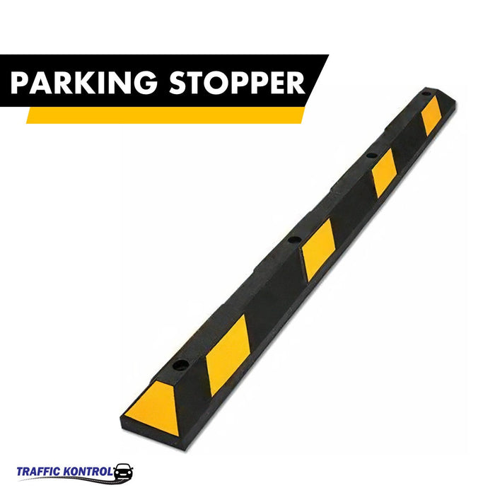6 Foot Long - Rubber Parking Curb Wheel Stop Block With Spikes - Yellow