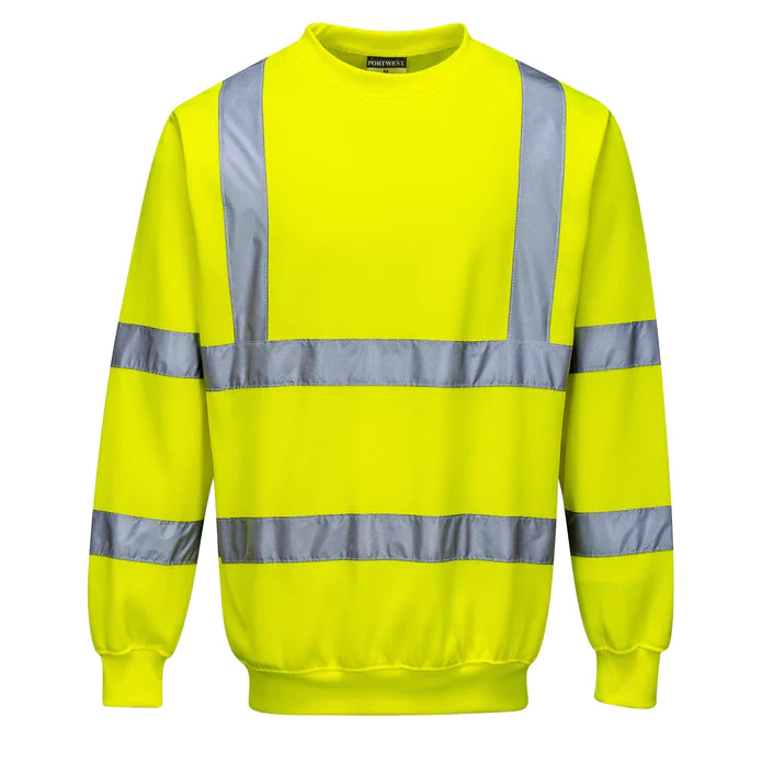 Janisramone Men's Hi Vis Sweatshirt – Reflective Safety Fleece Jumper, Neon Orange/Yellow