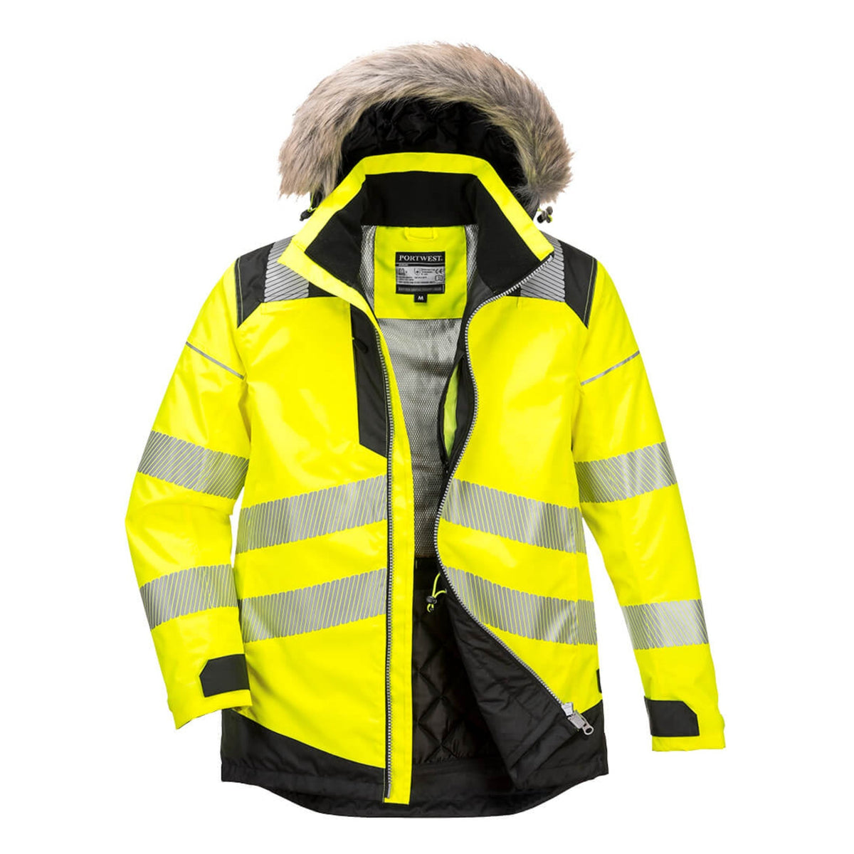 NEW MENS LADIES HI VIZ VIS VISIBILITY WORK WATERPROOF PADDED HOODED Jackets Size - View #5