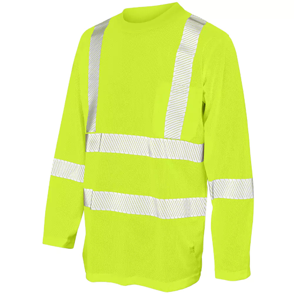 High Visibility Safety Shirt - Long Sleeve Reflective Breathable Work T-Shirt With Pockets