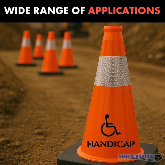 18" HANDICAP Traffic Cone - 3 Lbs - Safety Orange - 6" Inch Hi Intensity Reflective Collars