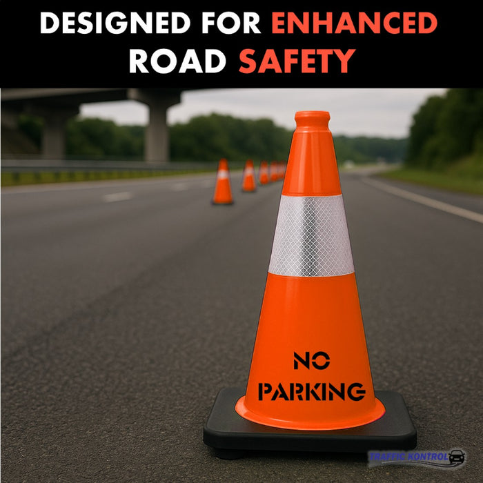 18" NO PARKING Traffic Cone - 3 Lbs - Safety Orange - 6" Inch Hi Intensity Reflective Collars