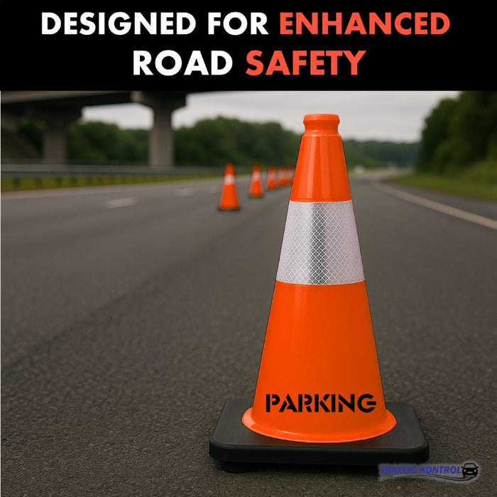 18" PARKING Traffic Cone - 3 Lbs - Safety Orange - 6" Inch Hi Intensity Reflective Collars - Bulk Pallet