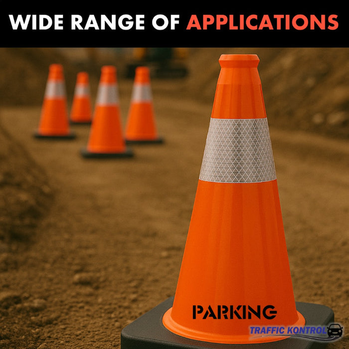 18" PARKING Traffic Cone - 3 Lbs - Safety Orange - 6" Inch Hi Intensity Reflective Collars - Bulk Pallet