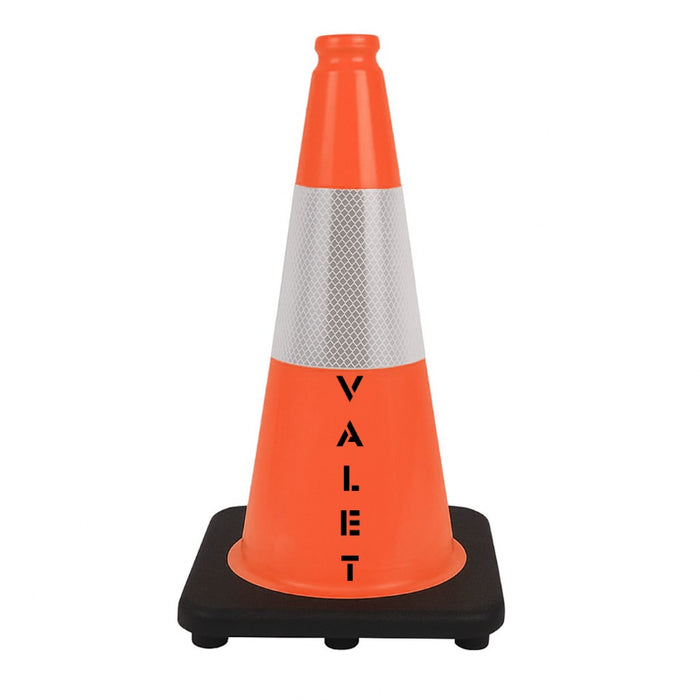 18" VALET Traffic Cone - 3 Lbs - Safety Orange - 6" Inch Hi Intensity Reflective Collars - Bulk Pallet