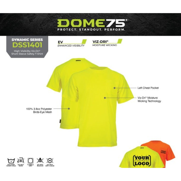 DOME75® DYNAMIC SERIES High Visibility Viz-Dri Short Sleeve Safety T-Shirt - DSS1401