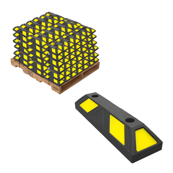Parking Curb Block - 20" Long Wheel Stop - Yellow / Black Striped Rubber - Bulk Pallet