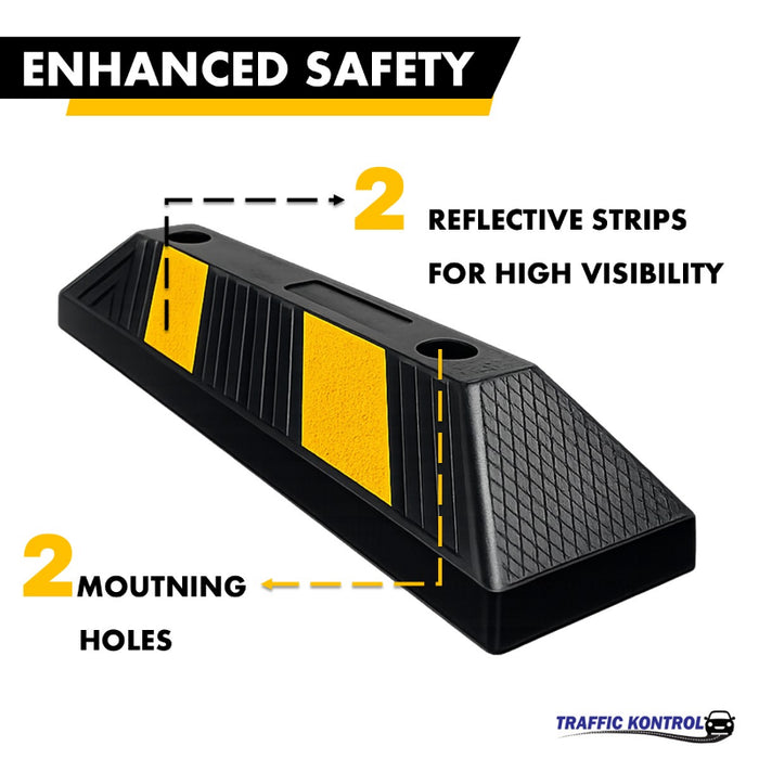 Parking Curb Block - 20" Long Wheel Stop With Bolts - Yellow / Black Striped Rubber