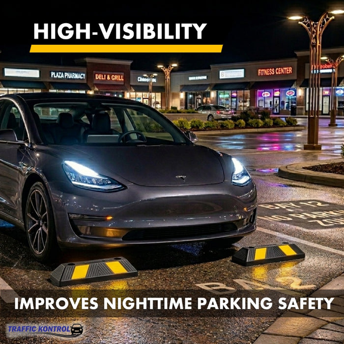 Parking Curb Block - 20" Long Wheel Stop With Bolts - Yellow / Black Striped Rubber