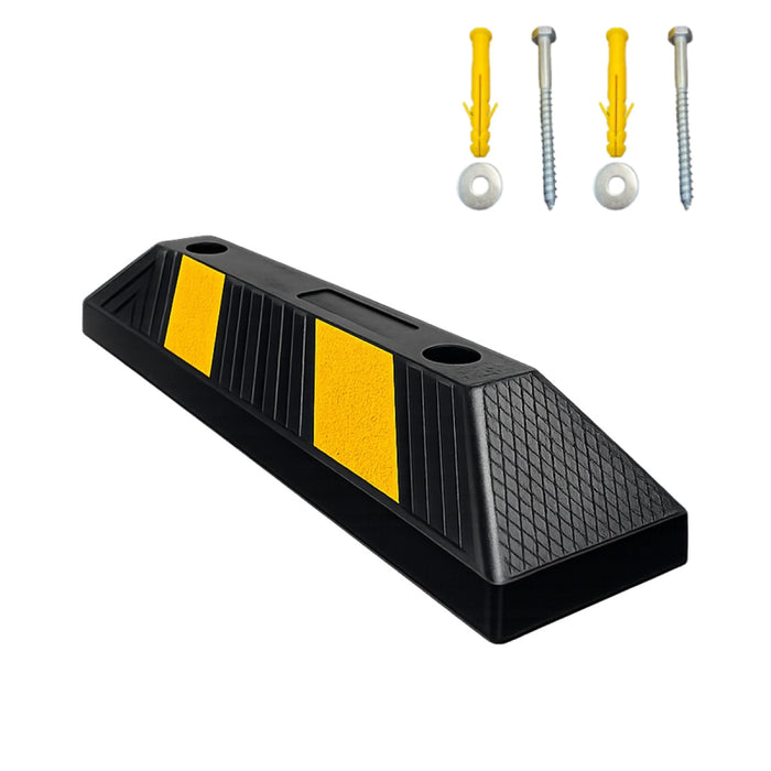 Parking Curb Block - 20" Long Wheel Stop With Bolts - Yellow / Black Striped Rubber