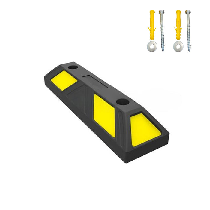 Parking Curb Block - 20" Long Wheel Stop With Bolts - Yellow / Black Striped Rubber