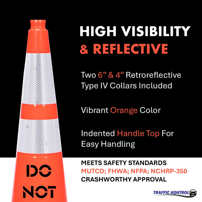 28" DO NOT ENTER Traffic Safety Cone - 7 Lbs - Orange - 6" + 4" Inch Hi Intensity Reflective Collars