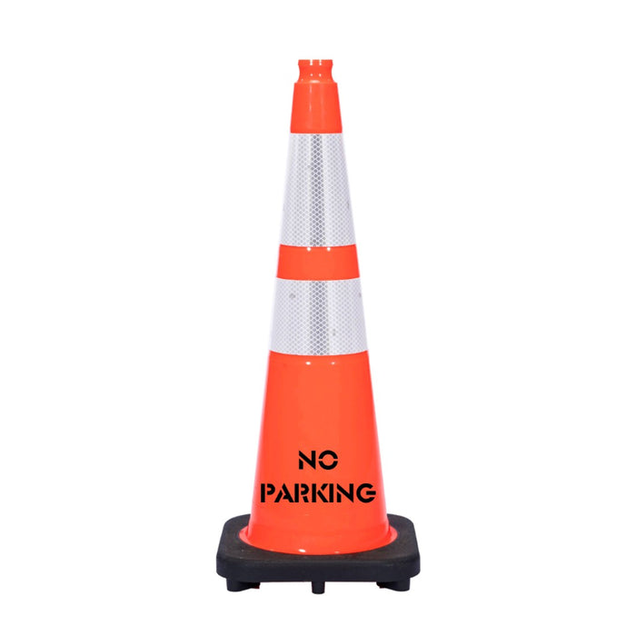 28" NO PARKING Traffic Safety Cone - 7 Lbs - Orange - 6" + 4" Inch Hi Intensity Reflective Collars