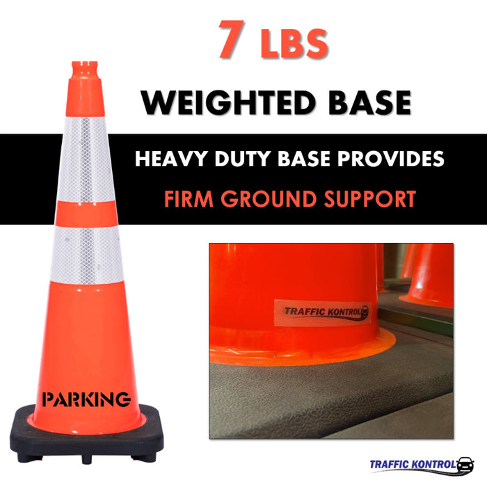 28" PARKING Traffic Safety Cone - 7 Lbs - Orange - 6" + 4" Inch Hi Intensity Reflective Collars