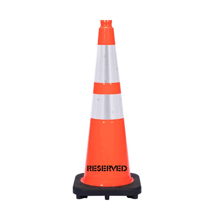 28" RESERVED Traffic Safety Cone - 7 Lbs - Orange - 6" + 4" Inch Hi Intensity Reflective Collars