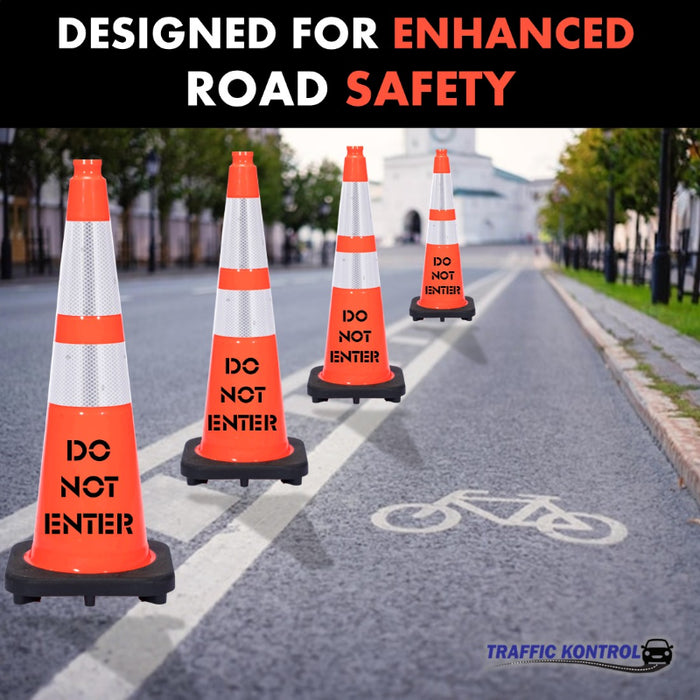36" DO NOT ENTER Traffic Safety Cone - 10 Lbs - Orange - 6" + 4" Inch Hi Intensity Reflective Collars