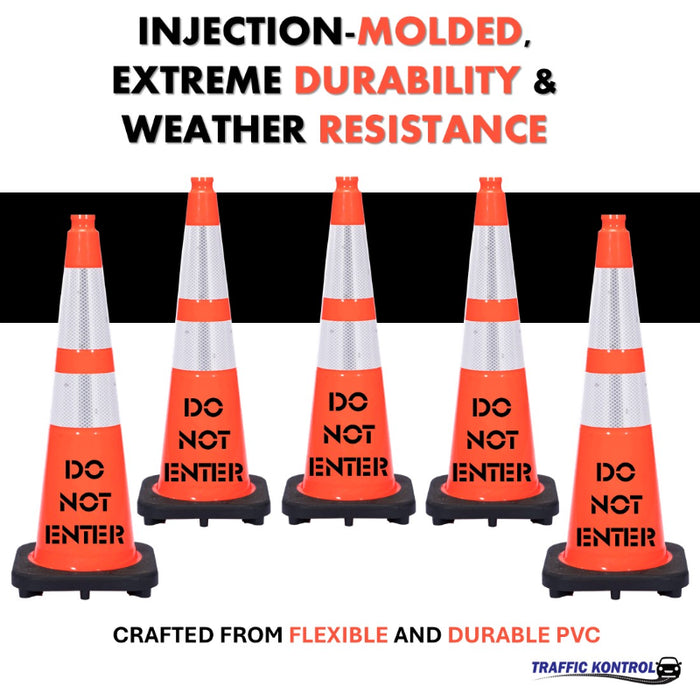 36" DO NOT ENTER Traffic Safety Cone - 12 Lbs - Orange - 6" + 4" Inch Reflective Collars - Bulk Pallet
