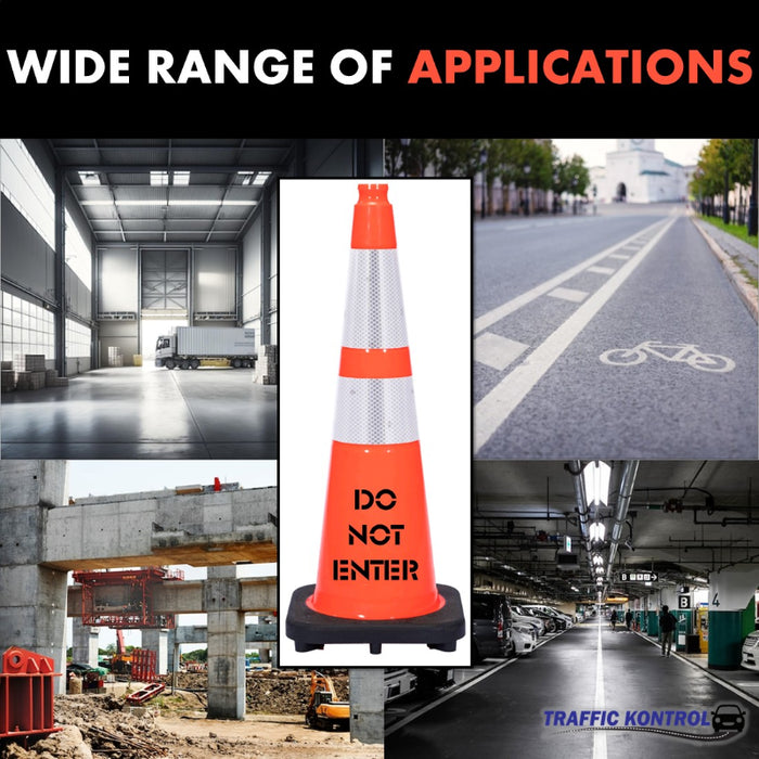 36" DO NOT ENTER Traffic Safety Cone - 12 Lbs - Orange - 6" + 4" Inch Reflective Collars - Bulk Pallet