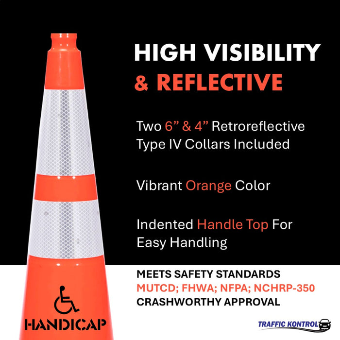 36" HANDICAP Traffic Safety Cone - 12 Lbs - Orange - 6" + 4" Inch Reflective Collars - Bulk Pallet