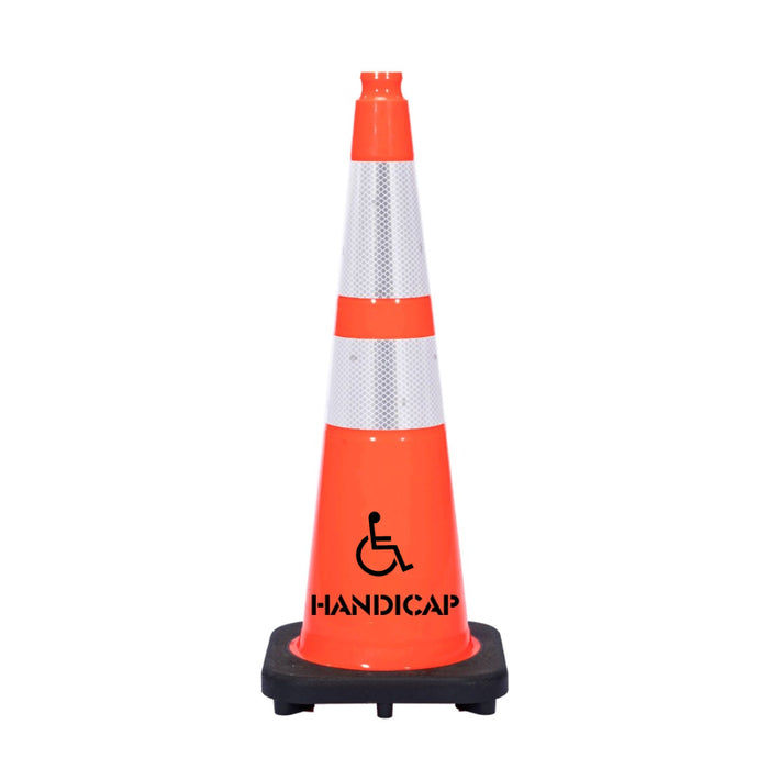 36" HANDICAP Traffic Safety Cone - 12 Lbs - Orange - 6" + 4" Inch Reflective Collars - Bulk Pallet