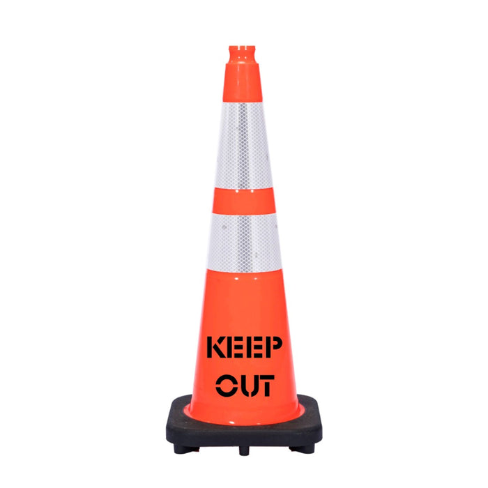36" KEEP OUT Traffic Safety Cone - 10 Lbs - Orange - 6" + 4" Inch Hi Intensity Reflective Collars