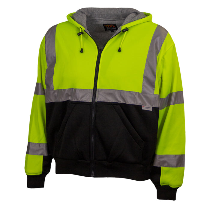 Reflective Apparel™ Full Zip Hooded Sweatshirt with Black Bottom - Type R ANSI Class 3 - 603ST