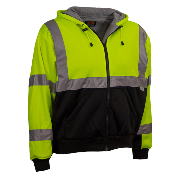 Reflective Apparel™ Full Zip Hooded Sweatshirt with Black Bottom - Type R ANSI Class 3 - 603ST