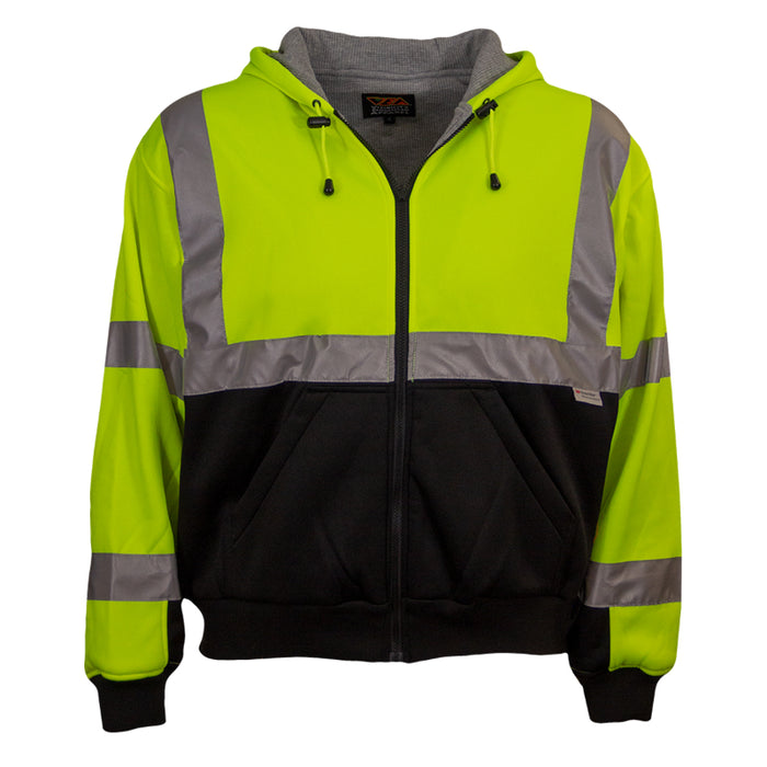 Reflective Apparel™ Full Zip Hooded Sweatshirt with Black Bottom - Type R ANSI Class 3 - 603ST