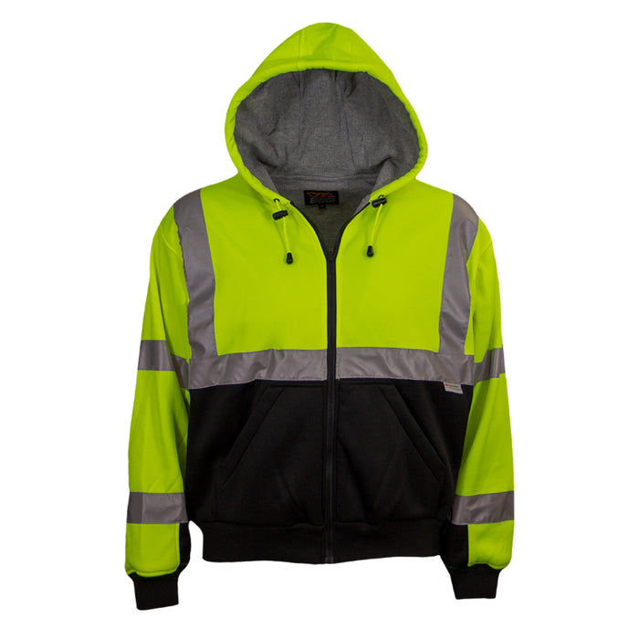 Reflective Apparel™ Full Zip Hooded Sweatshirt with Black Bottom - Type R ANSI Class 3 - 603ST