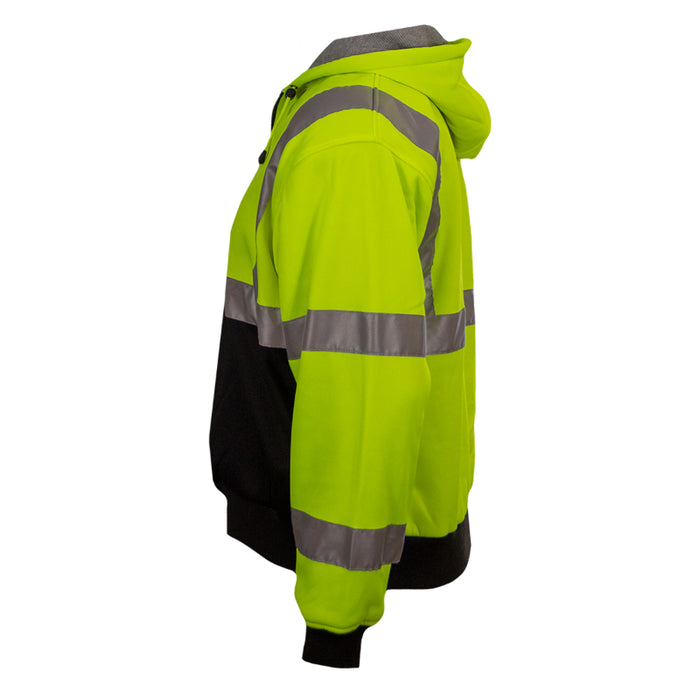 Reflective Apparel™ Full Zip Hooded Sweatshirt with Black Bottom - Type R ANSI Class 3 - 603ST