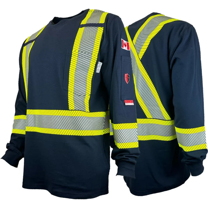 Atlas Guardian® FR/Arc Flash Long Sleeve T-Shirt  w/4" Segmented Stripes - Navy - 4074NB