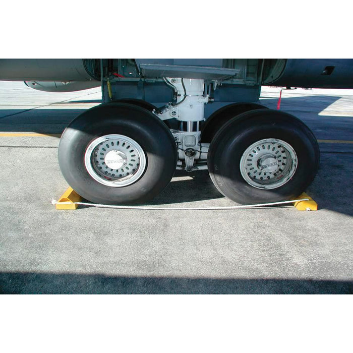 Aviation Wheel Chock 14" - Mid to Large Sized Aircraft with Locking Rope - Yellow