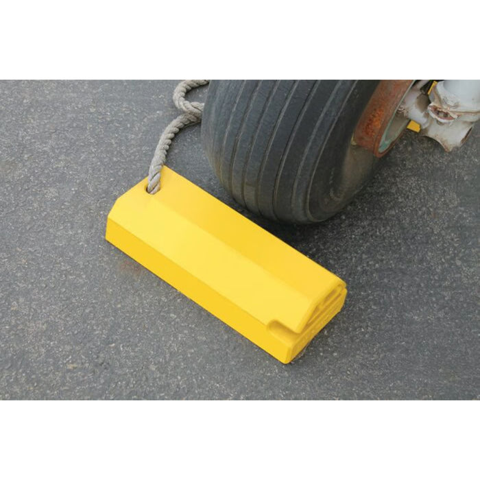 Aviation Wheel Chock 14" - Mid to Large Sized Aircraft with Locking Rope - Yellow