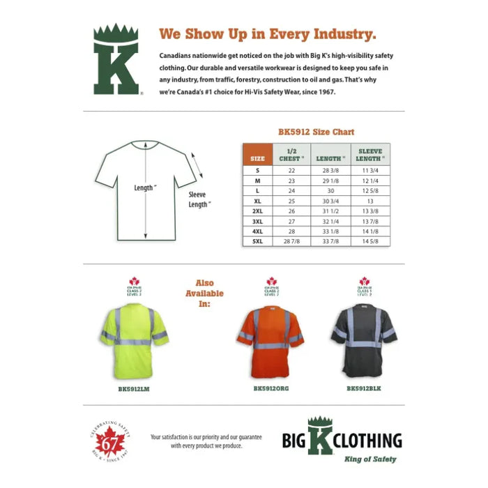 Big K Clothing® High Visibility Soft Polyester Safety T-Shirt - BK5912