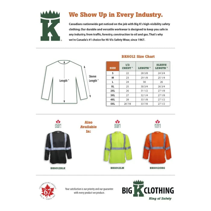 Big K Clothing® High Visibility Long Sleeve Safety T-Shirt  - BK6012