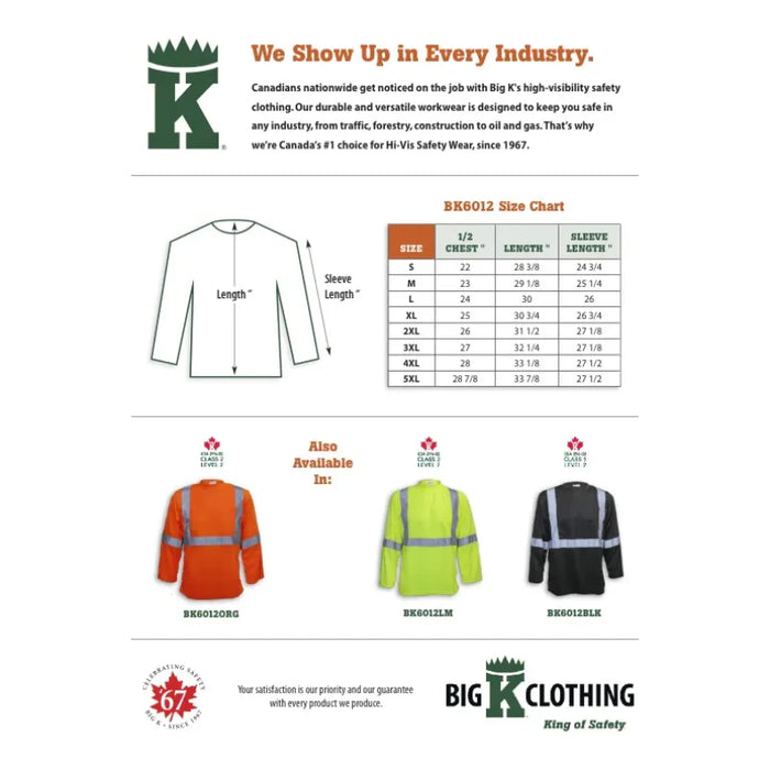 Big K Clothing® High Visibility Long Sleeve Safety T-Shirt  - BK6012