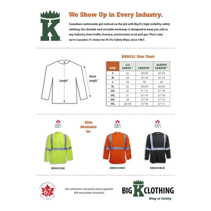 Big K Clothing® High Visibility Long Sleeve Safety T-Shirt  - BK6012