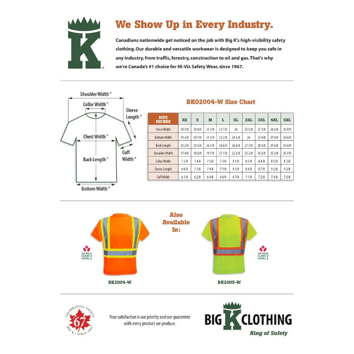 Big K Clothing® Woman's Short Sleeve Hi Vis Safety T-Shirt - BK200X-W
