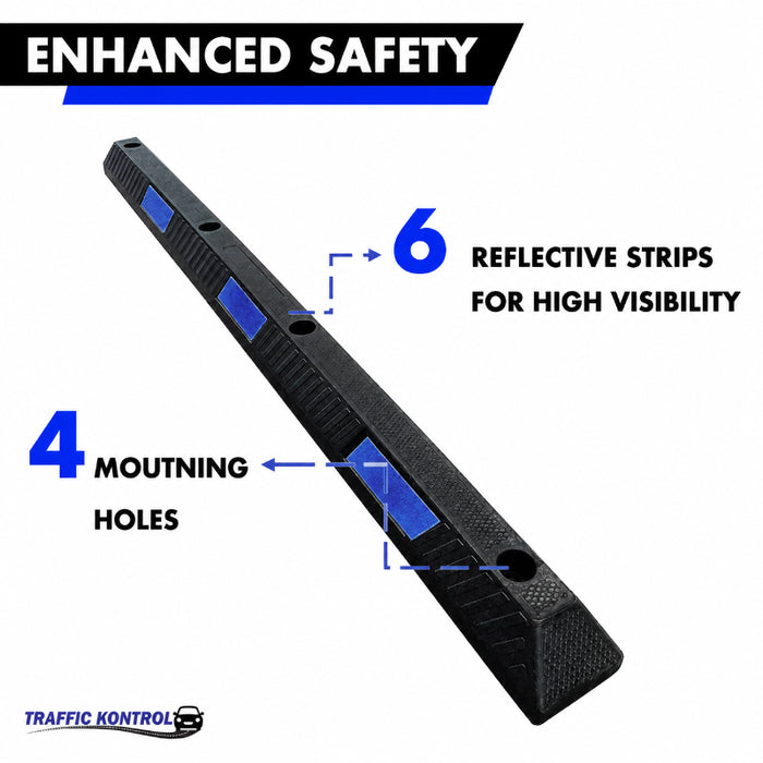 Parking Curb Block - 6 ft Long Wheel Stop - Blue / Black Striped Rubber