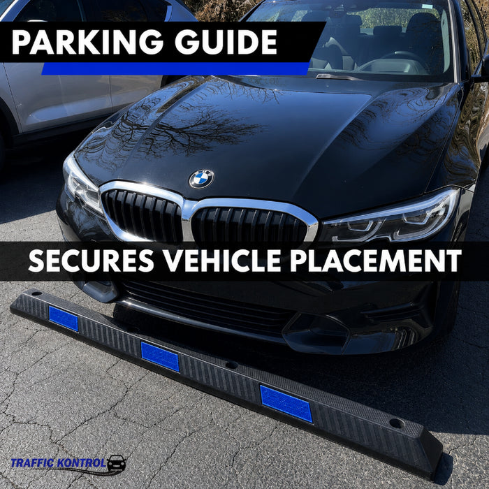 Parking Curb Block - 6 ft Long Wheel Stop - Blue / Black Striped Rubber