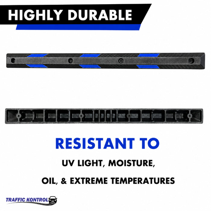 Parking Curb Block - 6 ft Long Wheel Stop - Blue / Black Striped Rubber