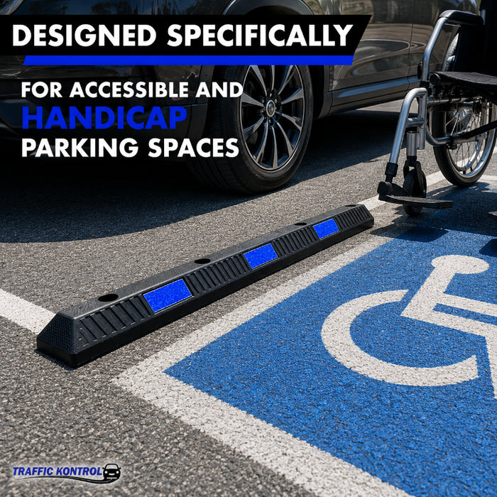 Parking Curb Block - 6 ft Long Wheel Stop - Blue / Black Striped Rubber