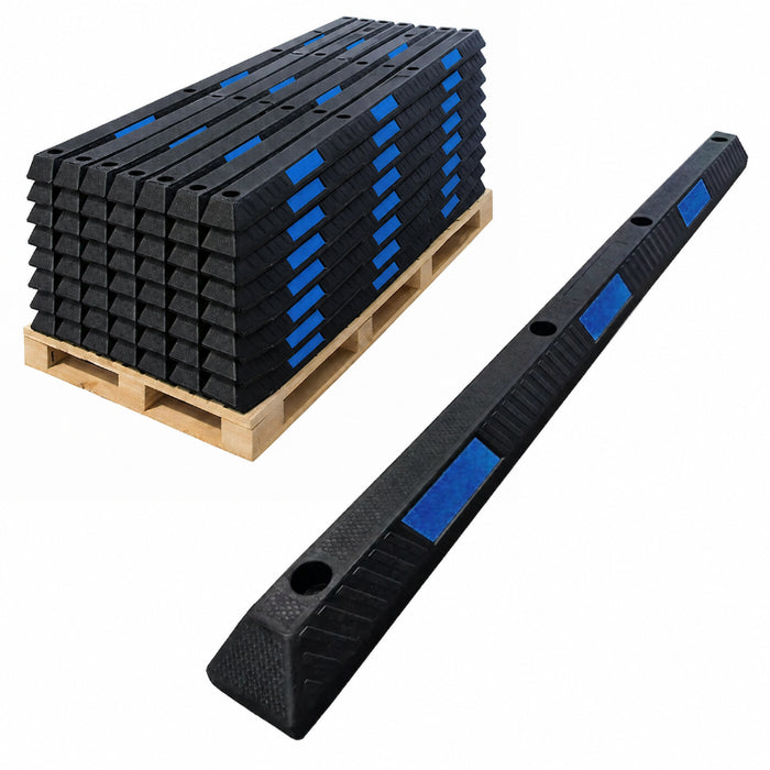 Parking Curb Block - 6 ft Long Wheel Stop - Blue / Black Striped Rubber