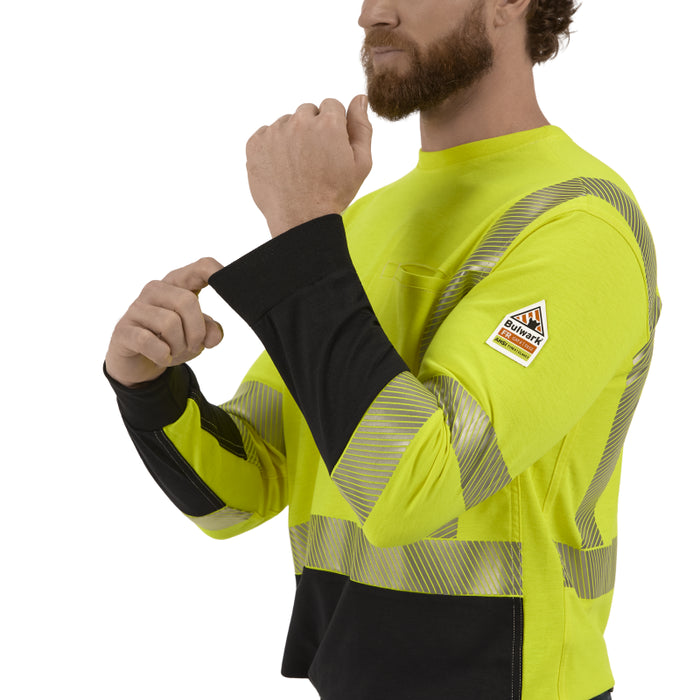Bulwark® Hi-Visibility Lightweight Colorblock  FR Long Sleeve T-Shirt CAT 2 - SMB2