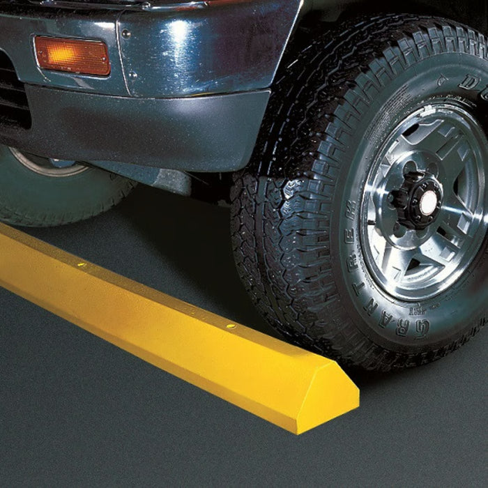 Checkers Parking Stop Curb - Yellow - Solid Plastic - 6' Feet Long with Steel Spikes - CS6S-SY