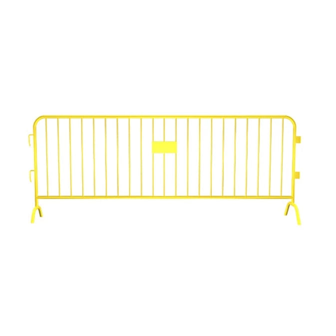 Crowdmaster® Crowd Control Powder Coated Steel Barricade - Bridge Feet - 8.5 Ft Long - Yellow