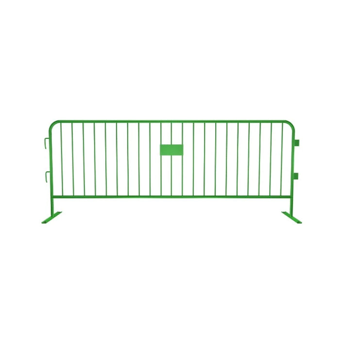 Crowdmaster® Crowd Control Powder Coated Steel Barricade - Flat Feet - 8.5 Ft Long - Green