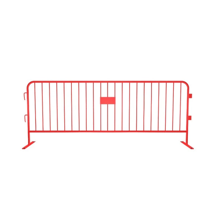 Crowdmaster® Crowd Control Powder Coated Steel Barricade - Flat Feet - 8.5 Ft Long - Red